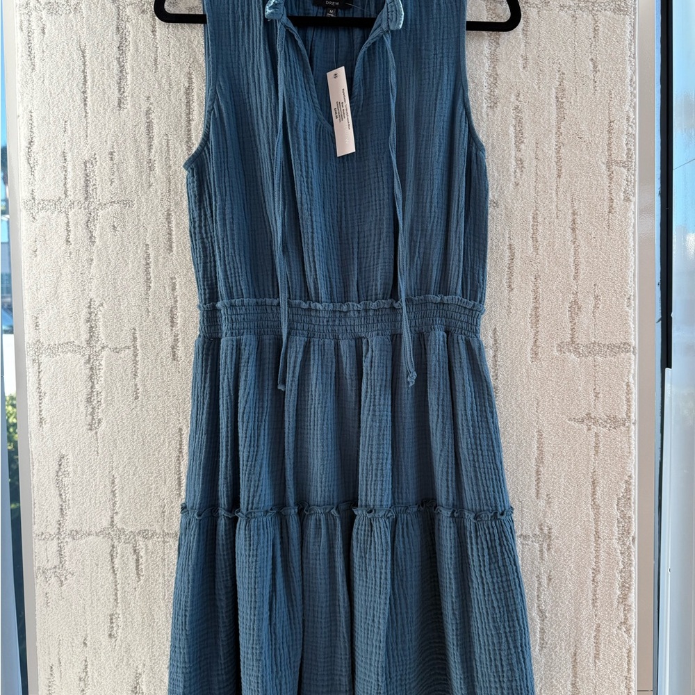 DREW Blue Tiered Midi Sundress with Polo Collar
